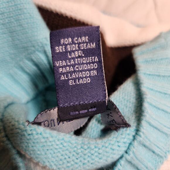 Mountain Lake $45 XL Turquoise‎ Brown Cream Stripe Crew Neck Knit Sweater Y2K - Picture 6 of 9